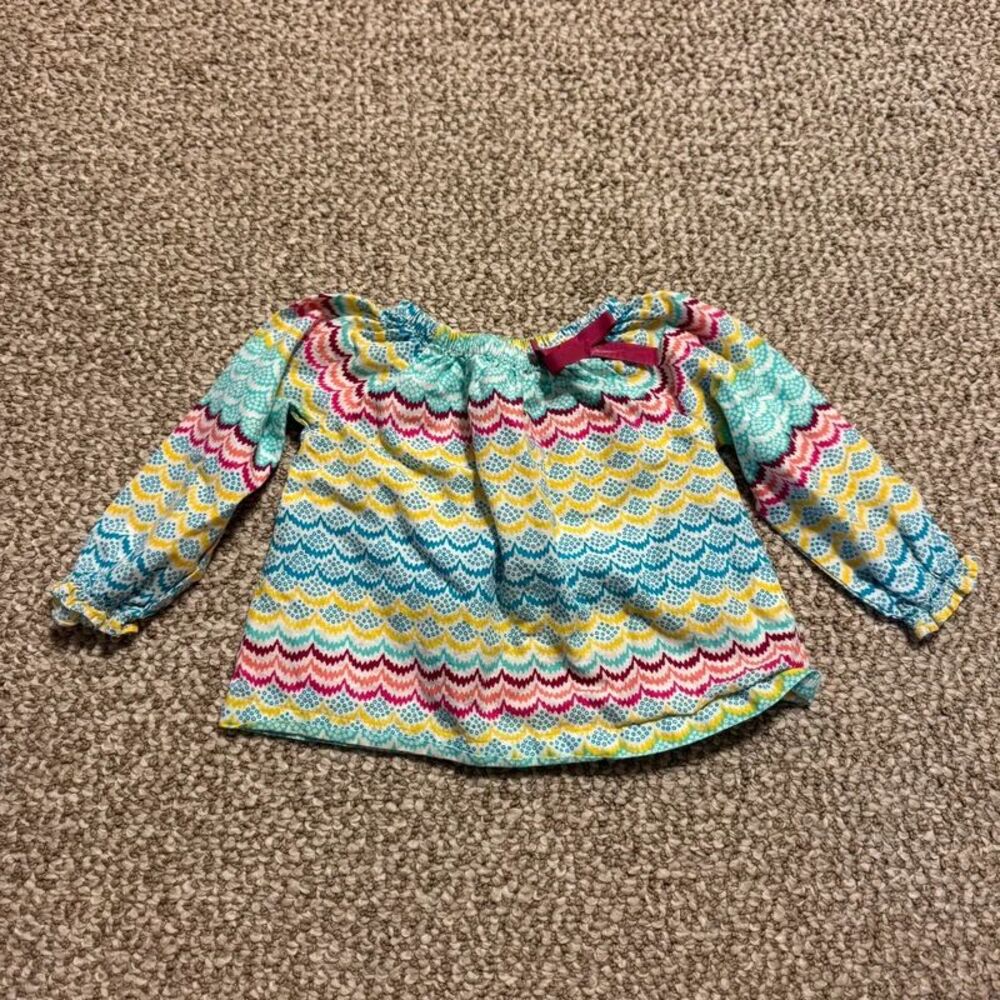 Baby Gap Girls Off-Shoulder Top Chevron Print Multicolor Long Sleeve 6-12 Months